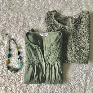 Nanette Lepore Green Lace Tops with Necklace Women’s Size Medium